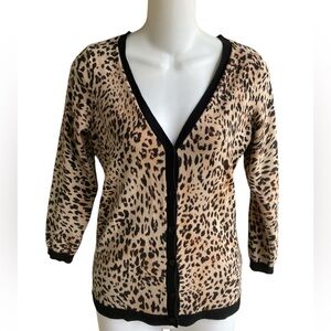 The Limited Sweater Button Cardigan 3/4 Sleeve Womens XS Brown Leopard Print